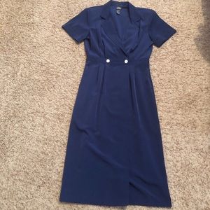 [Brett Alixander] Blue Faux Wrap Short Sleeve Midi Dress